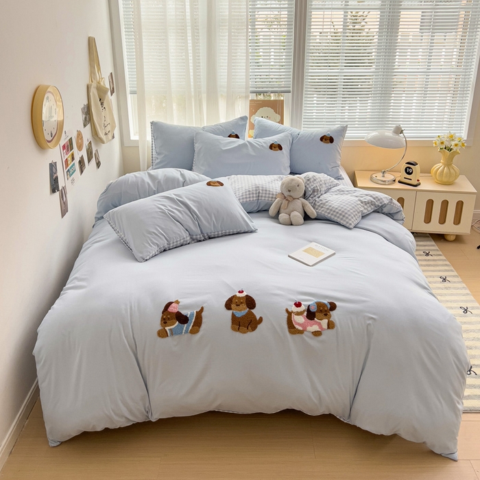 91家纺网 家纺一手货源 找家纺 （总）梦之岛 2025云朵棉ins腊肠狗可爱毛巾绣四件套