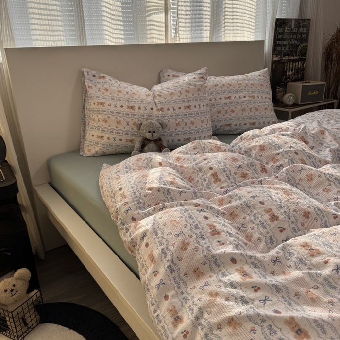 91家纺网 家纺一手货源 找家纺 奈颜 2025新款云感双层纱爆款裸睡四件套-实拍图 提供买家秀 法式庄园