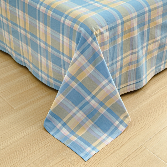 91家纺网 家纺一手货源 找家纺 2025新款简约款色织水洗棉单品床单 昭华蓝