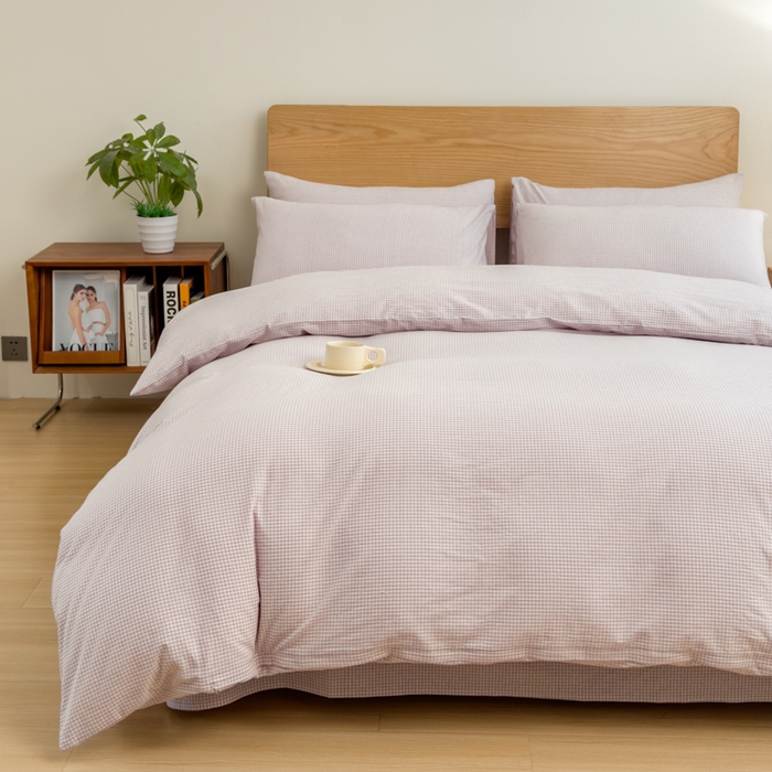 91家纺网 家纺一手货源 找家纺 2025新款简约款色织水洗棉单品被套 糖果紫