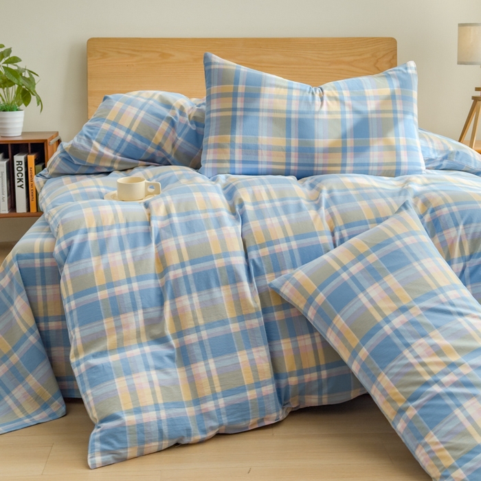 91家纺网 家纺一手货源 找家纺 2025新款简约款色织水洗棉单品被套 昭华蓝