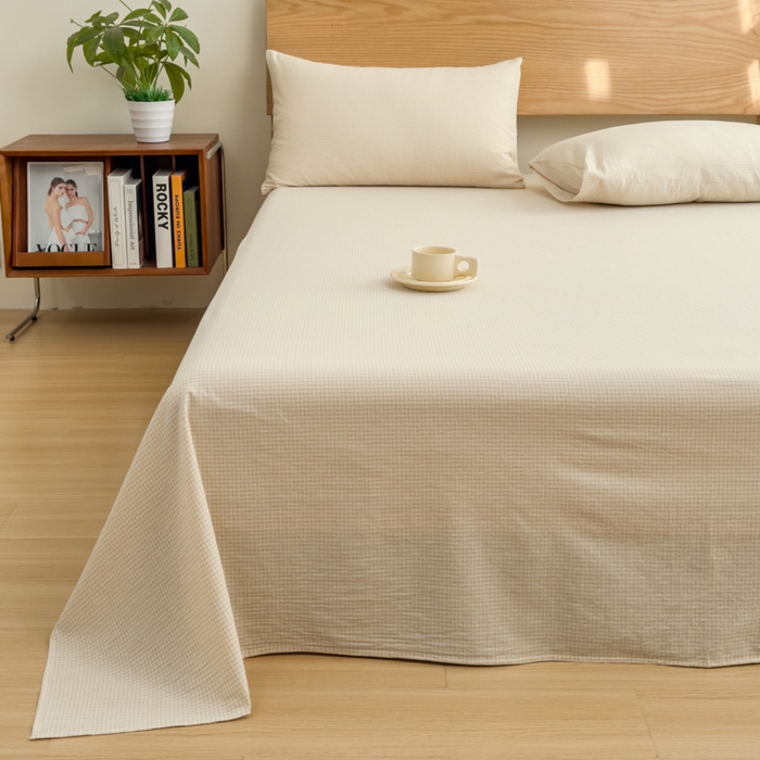 91家纺网 家纺一手货源 找家纺 2025新款简约款色织水洗棉单品床单 糖果卡其