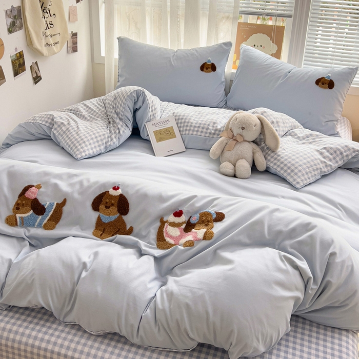 91家纺网 家纺一手货源 找家纺 （总）梦之岛 2025云朵棉ins腊肠狗可爱毛巾绣四件套