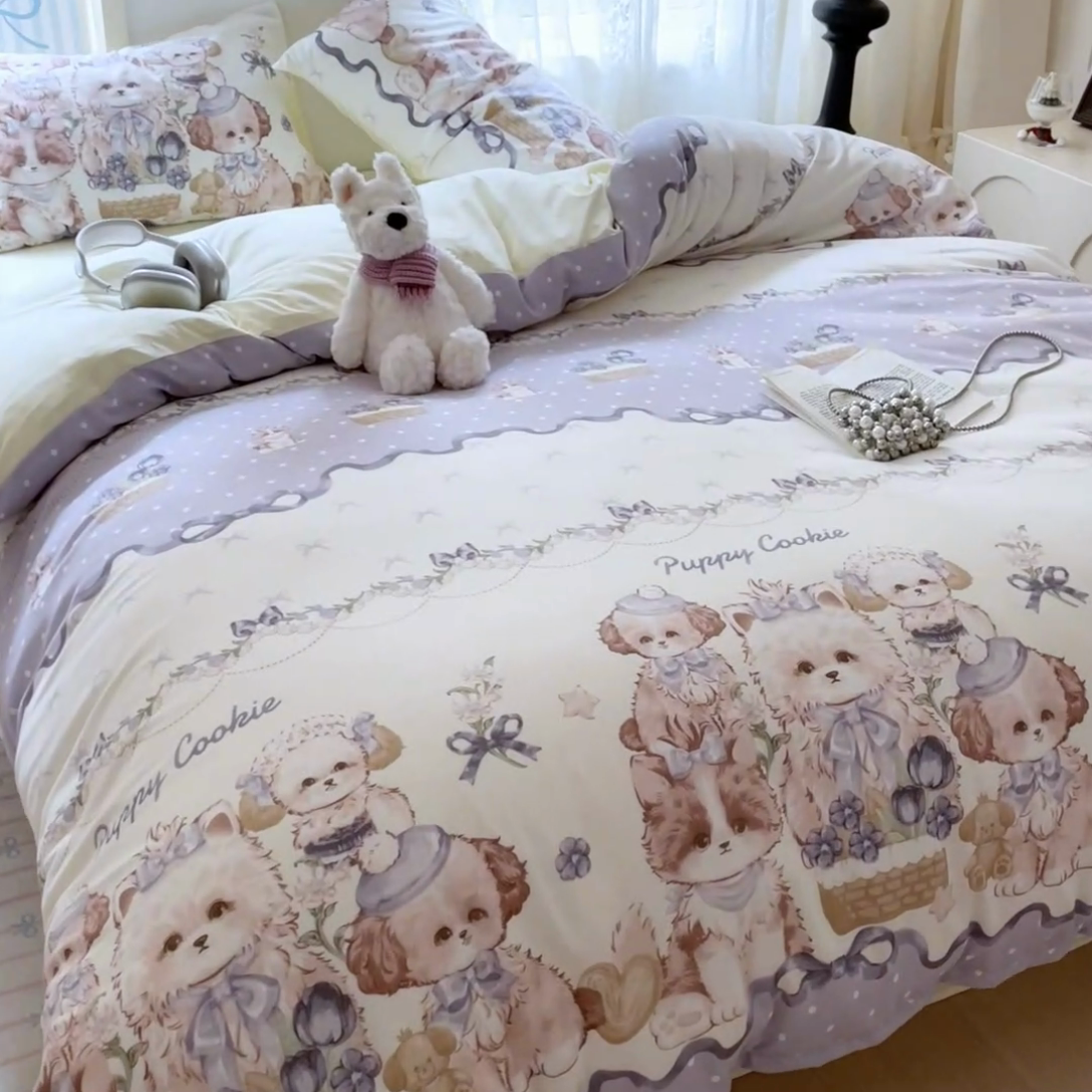 91家纺网 家纺一手货源 找家纺 雨帆家纺 2025新款水洗棉印花四件套 绅士狗