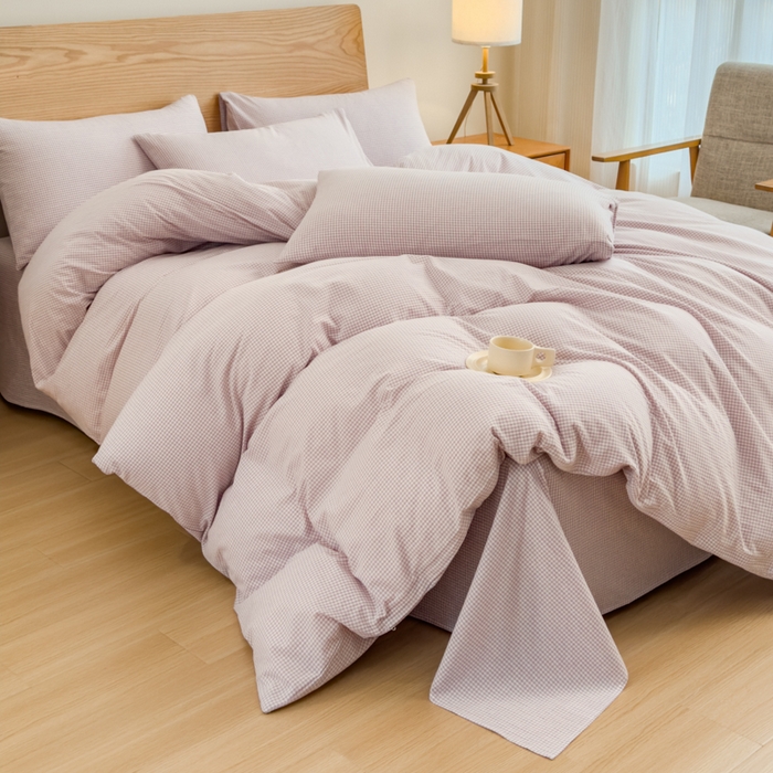 91家纺网 家纺一手货源 找家纺 2025新款简约款色织水洗棉单品被套 糖果紫