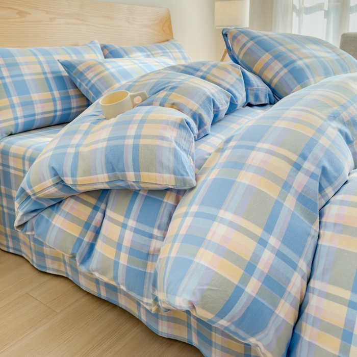 91家纺网 家纺一手货源 找家纺 2025新款简约款色织水洗棉单品被套 昭华蓝