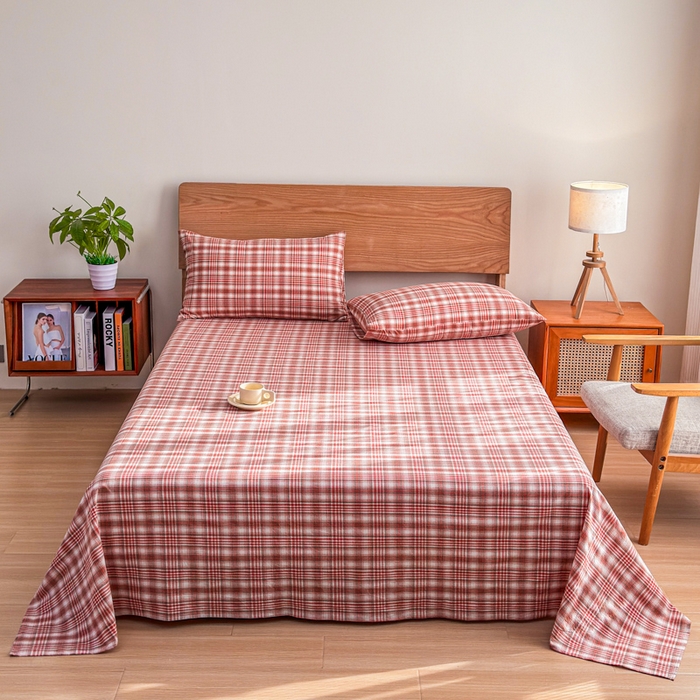 91家纺网 家纺一手货源 找家纺 2025新款简约款色织水洗棉单品床单 可可粉