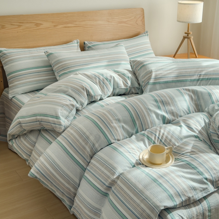 91家纺网 家纺一手货源 找家纺 2025新款简约款色织水洗棉单品被套 沐妍绿