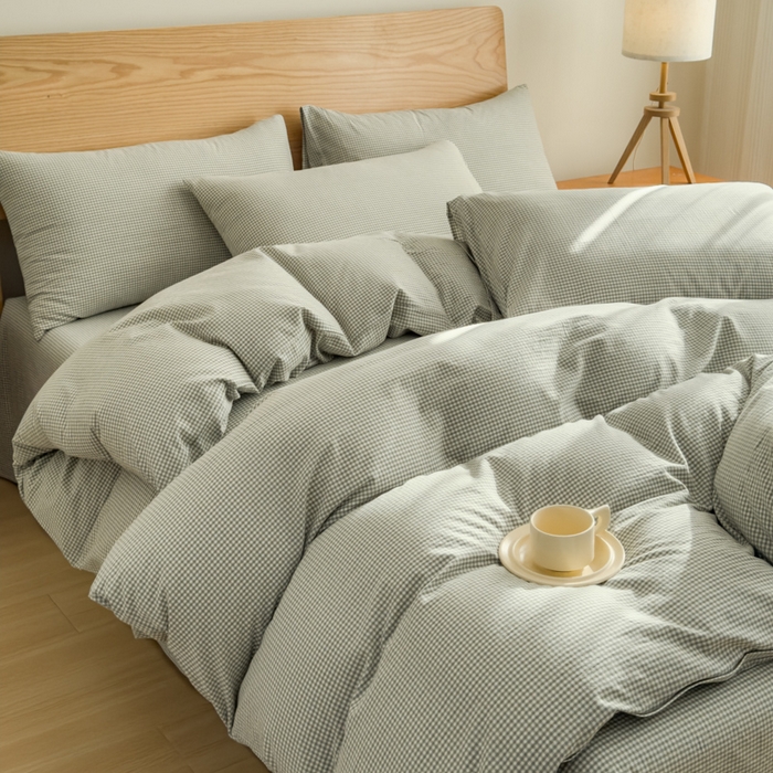 91家纺网 家纺一手货源 找家纺 2025新款简约款色织水洗棉单品被套 糖果绿