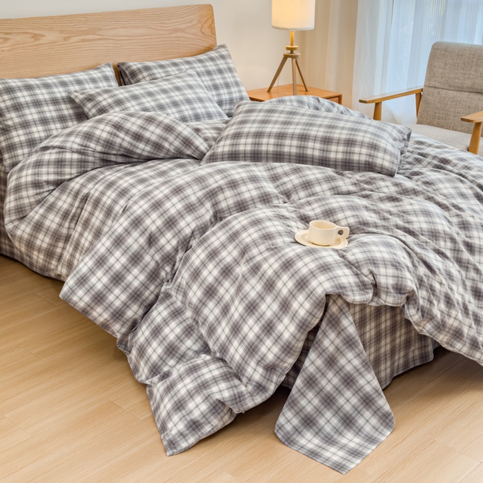 91家纺网 家纺一手货源 找家纺 2025新款简约款色织水洗棉单品被套 可可灰