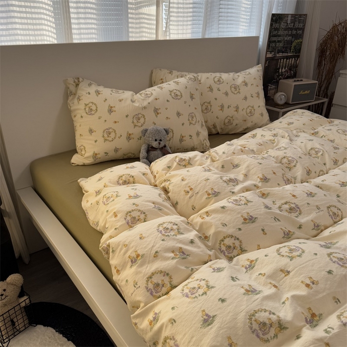 91家纺网 家纺一手货源 找家纺 奈颜 2025新款云感双层纱爆款裸睡四件套-实拍图 提供买家秀 多多兔