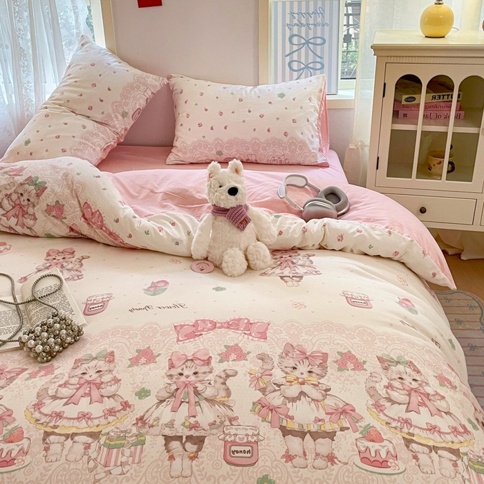 91家纺网 家纺一手货源 找家纺 雨帆家纺 2025新款水洗棉印花四件套 小公主