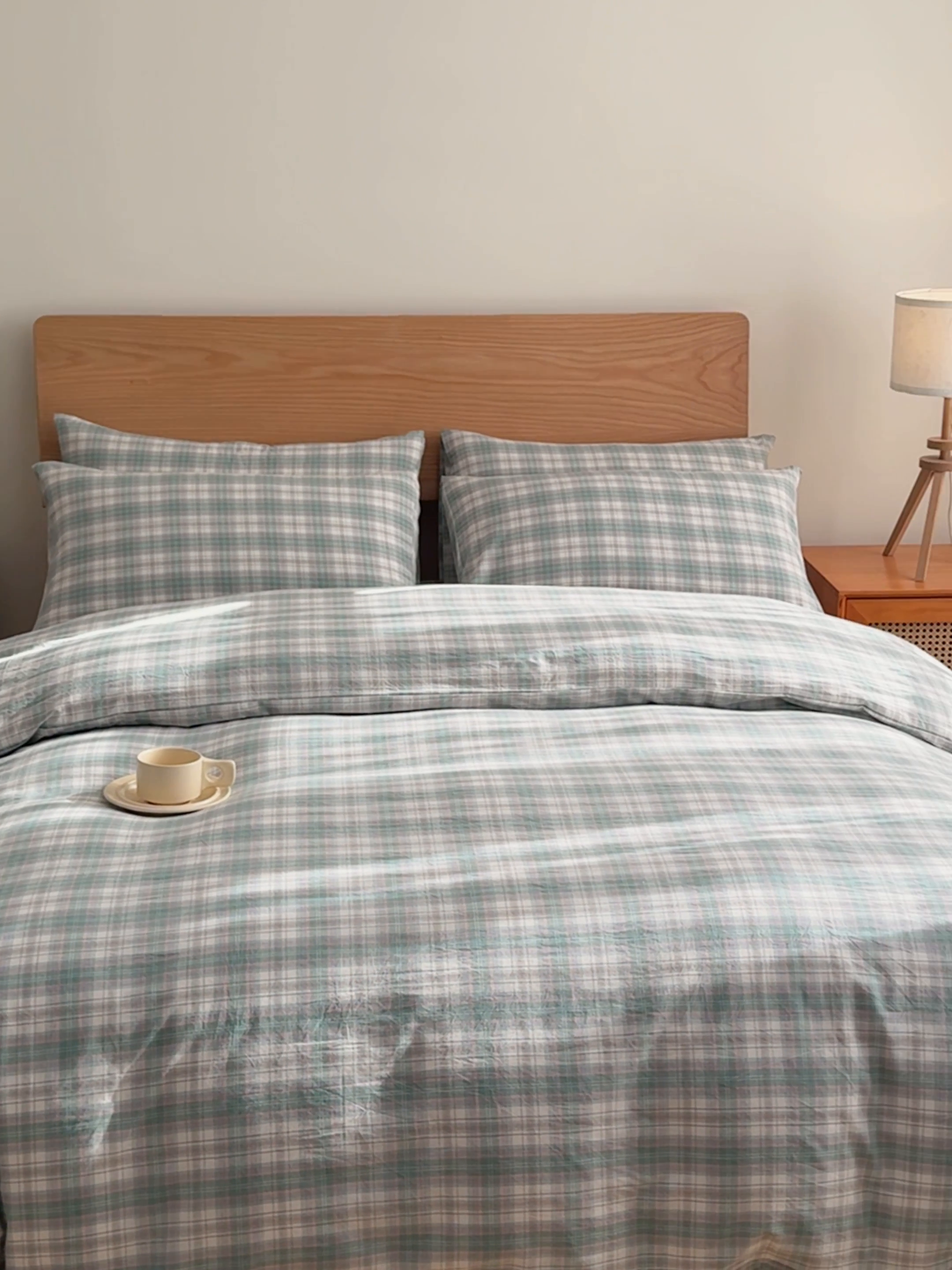 91家纺网 家纺一手货源 找家纺 2025新款简约款色织水洗棉单品被套 可可绿