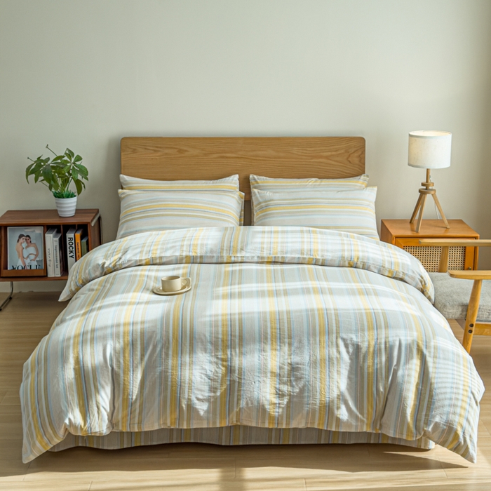 91家纺网 家纺一手货源 找家纺 2025新款简约款色织水洗棉单品被套 沐妍黄