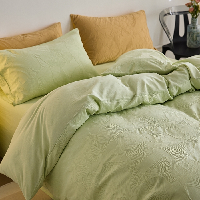 91家纺网 家纺一手货源 找家纺 2025春夏新品染色水洗大提花四件套 叶语-嫩绿