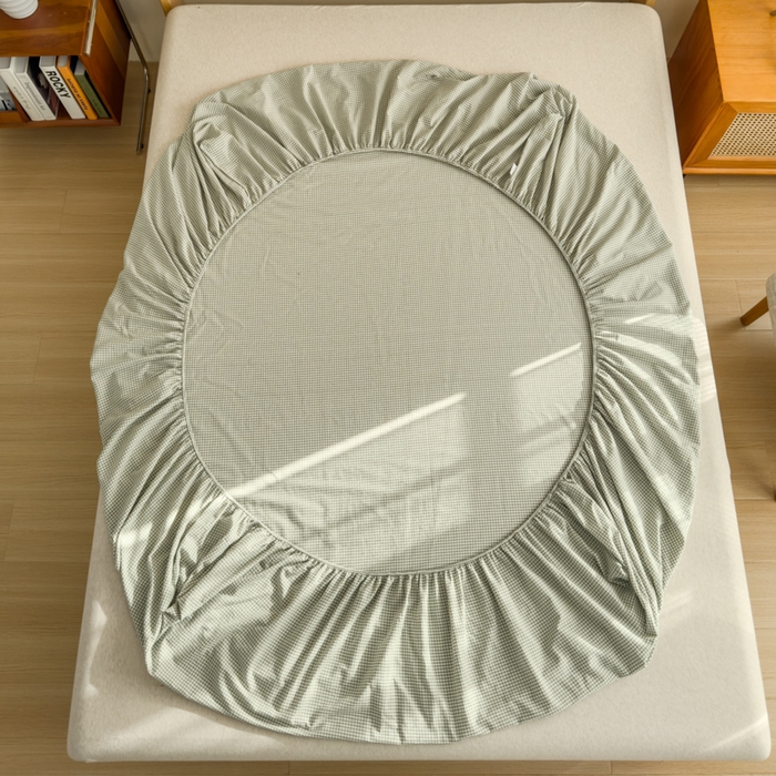 91家纺网 家纺一手货源 找家纺 2025新款简约款色织水洗棉单品床笠 糖果绿