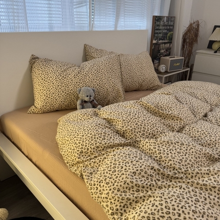 奈颜 2025新款云感双层纱爆款裸睡四件套-实拍图 提供买家秀 豹纹咖