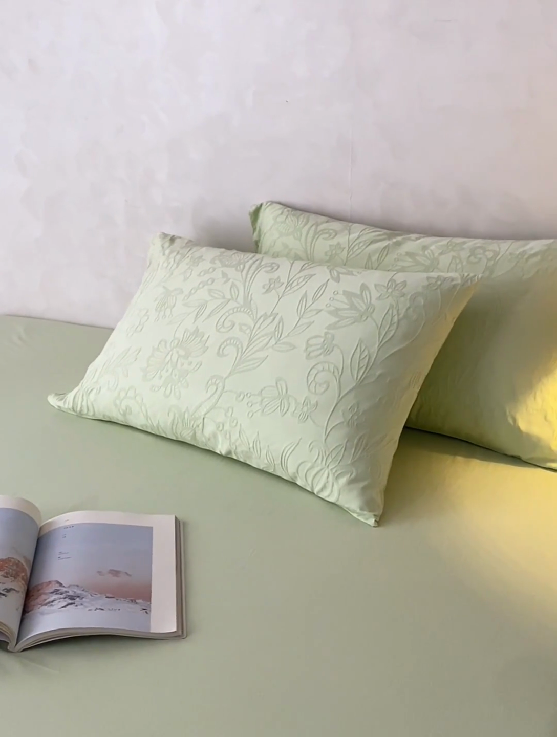 91家纺网 家纺一手货源 找家纺 2025春夏新品染色水洗大提花单品枕套 染黛-嫩绿
