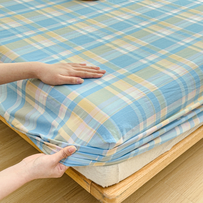 91家纺网 家纺一手货源 找家纺 2025新款简约款色织水洗棉单品床笠 昭华蓝