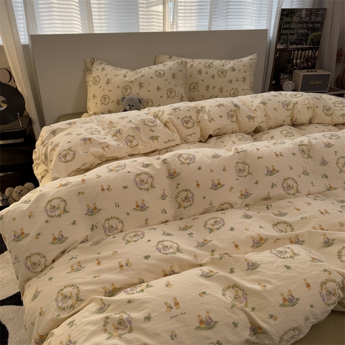 91家纺网 家纺一手货源 找家纺 奈颜 2025新款云感双层纱爆款裸睡四件套-实拍图 提供买家秀 多多兔