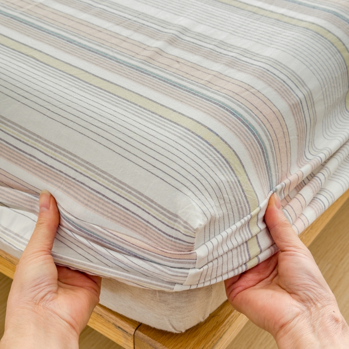 91家纺网 家纺一手货源 找家纺 2025新款简约款色织水洗棉单品床笠 沐妍粉