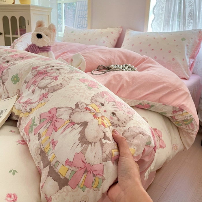 91家纺网 家纺一手货源 找家纺 雨帆家纺 2025新款水洗棉印花四件套 小公主