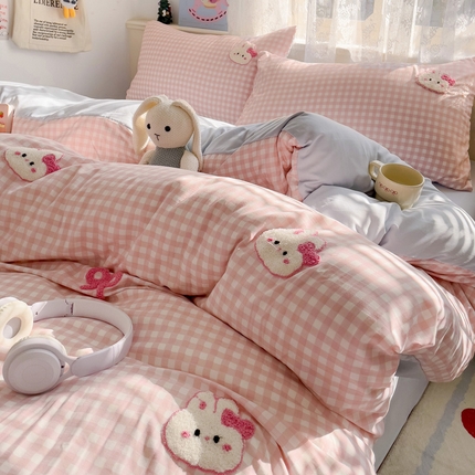（总）梦之岛 2025云朵棉ins格子小兔可爱毛巾绣四件套