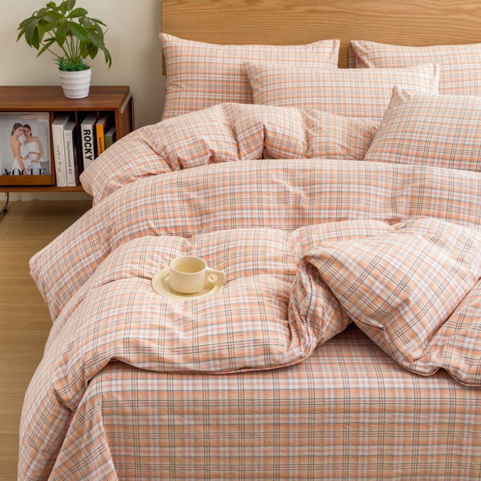 91家纺网 家纺一手货源 找家纺 2025新款简约款色织水洗棉单品被套 可可桔