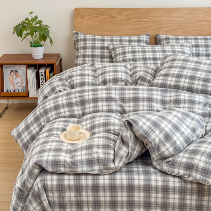 91家纺网 家纺一手货源 找家纺 2025新款简约款色织水洗棉单品被套 可可灰