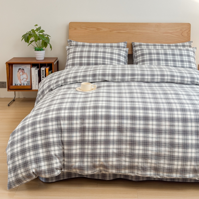 91家纺网 家纺一手货源 找家纺 2025新款简约款色织水洗棉四件套 可可灰