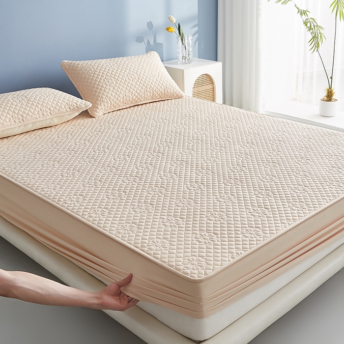 91家纺网 家纺一手货源 找家纺 盛眠家纺 2025新款水洗棉防水夹棉床笠-茉莉系列 Shein、速卖通，亚马逊、Temu床笠单件 跨境外贸 茉莉-卡其