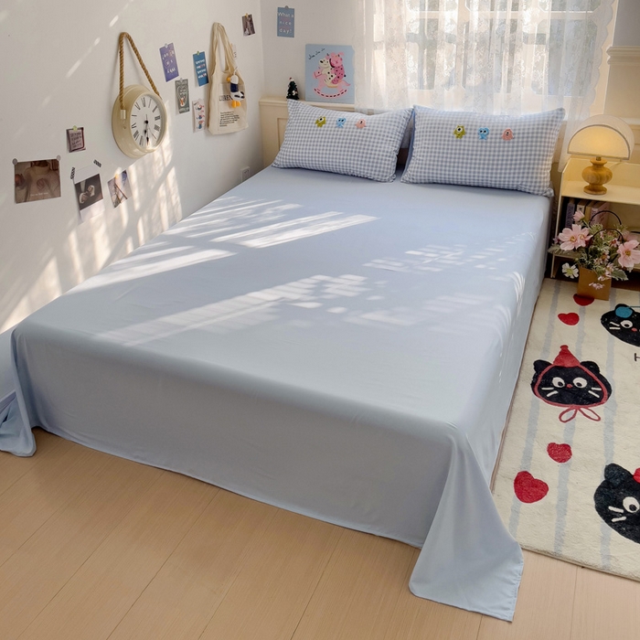 91家纺网 家纺一手货源 找家纺 梦之岛 2025新款多巴胺ins云朵棉小怪兽可爱毛巾绣四件套 格子小怪兽-蓝