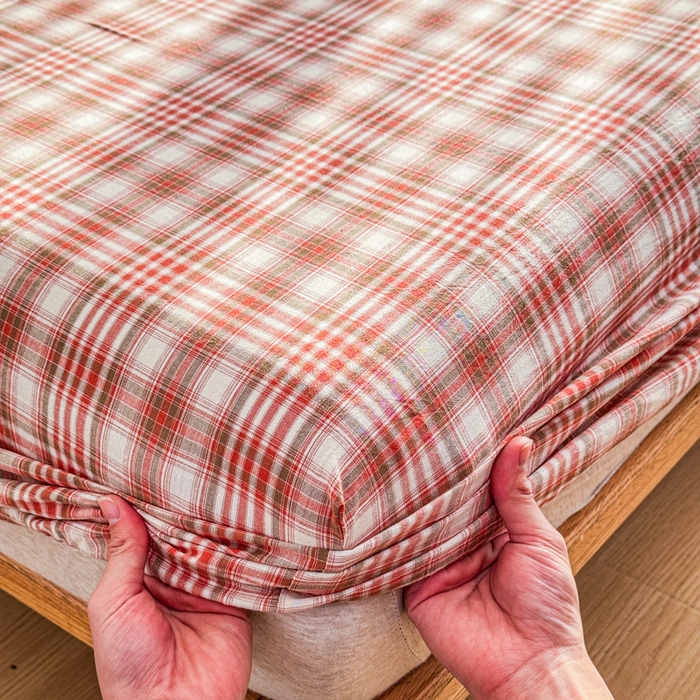 91家纺网 家纺一手货源 找家纺 2025新款简约款色织水洗棉单品床笠 可可粉