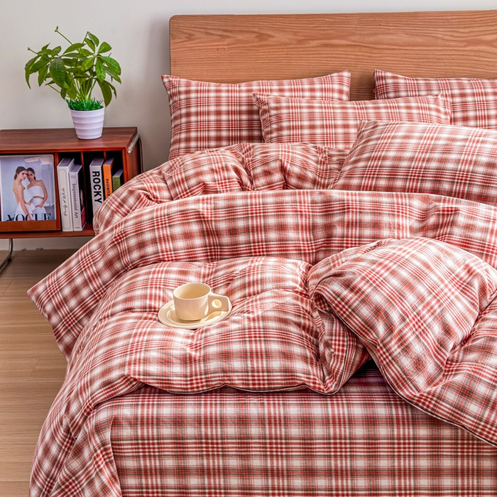 91家纺网 家纺一手货源 找家纺 2025新款简约款色织水洗棉单品被套 可可粉