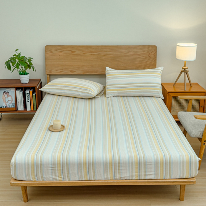 91家纺网 家纺一手货源 找家纺 2025新款简约款色织水洗棉单品床笠 沐妍黄