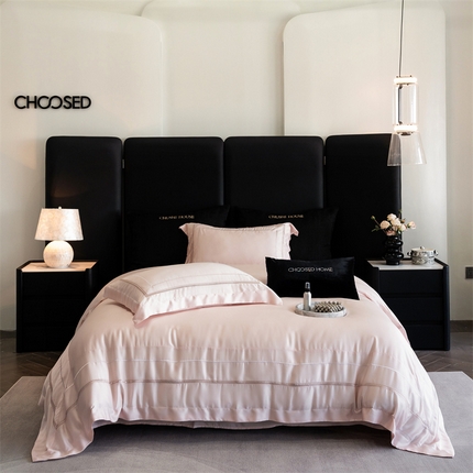 91家纺网 家纺一手货源 找家纺 初拾 2025新款100s澳棉简约刺绣四件套-柏林 柏林-雅灰粉