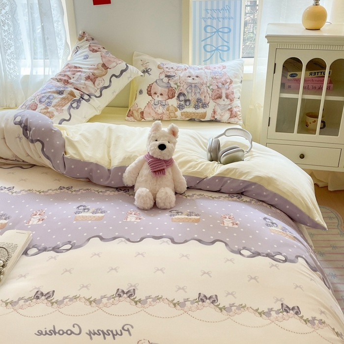 91家纺网 家纺一手货源 找家纺 雨帆家纺 2025新款水洗棉印花四件套 绅士狗