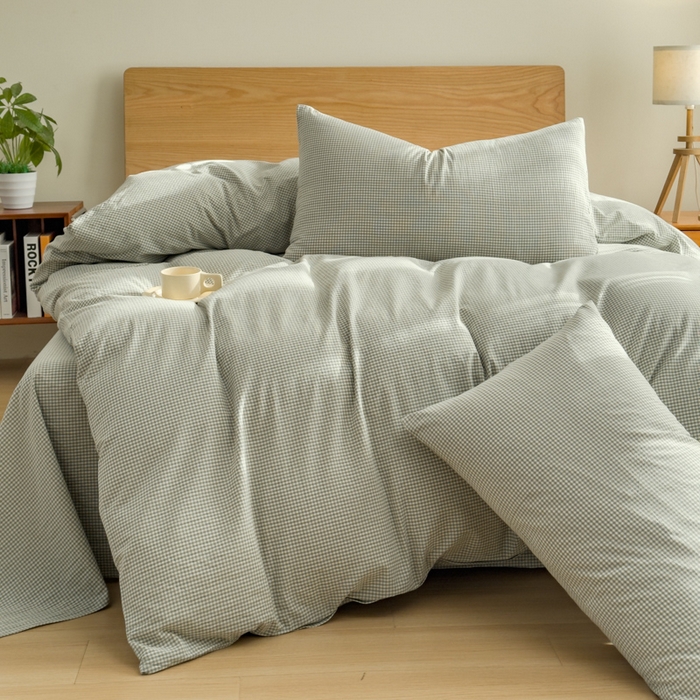 91家纺网 家纺一手货源 找家纺 2025新款简约款色织水洗棉单品被套 糖果绿