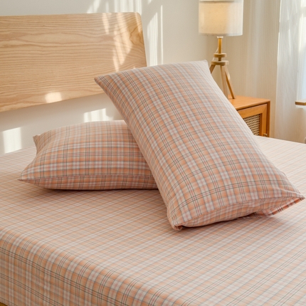 91家纺网 家纺一手货源 找家纺 2025新款简约款色织水洗棉单品枕套 可可桔