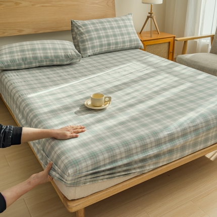 2025新款简约款色织水洗棉单品床笠 可可绿