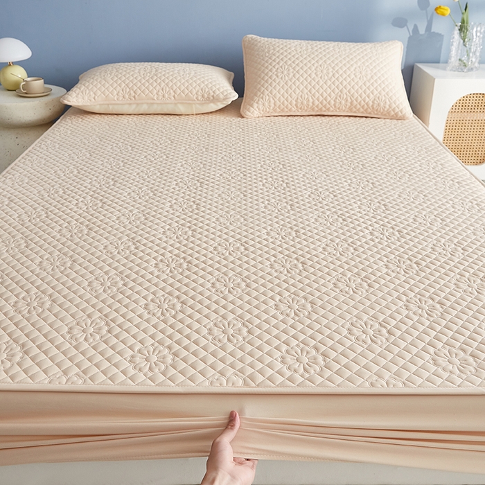 91家纺网 家纺一手货源 找家纺 盛眠家纺 2025新款水洗棉防水夹棉床笠-茉莉系列 Shein、速卖通，亚马逊、Temu床笠单件 跨境外贸 茉莉-卡其