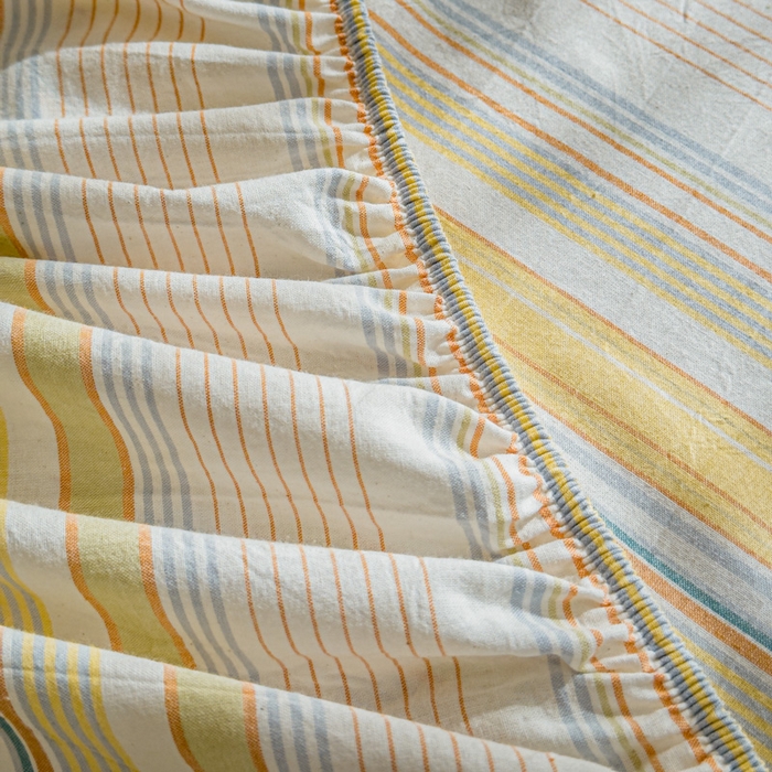 91家纺网 家纺一手货源 找家纺 2025新款简约款色织水洗棉单品床笠 沐妍黄