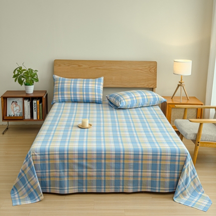 2025新款简约款色织水洗棉单品床单 昭华蓝
