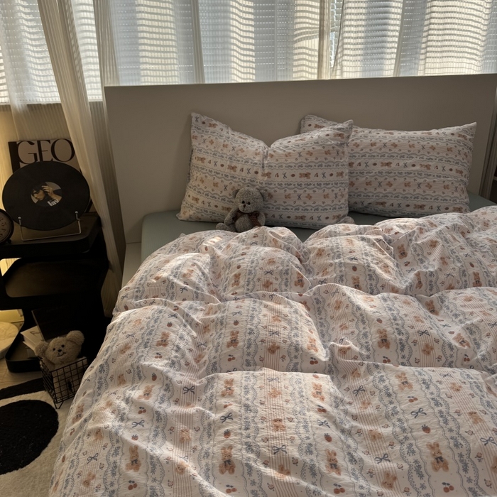 91家纺网 家纺一手货源 找家纺 奈颜 2025新款云感双层纱爆款裸睡四件套-实拍图 提供买家秀 法式庄园