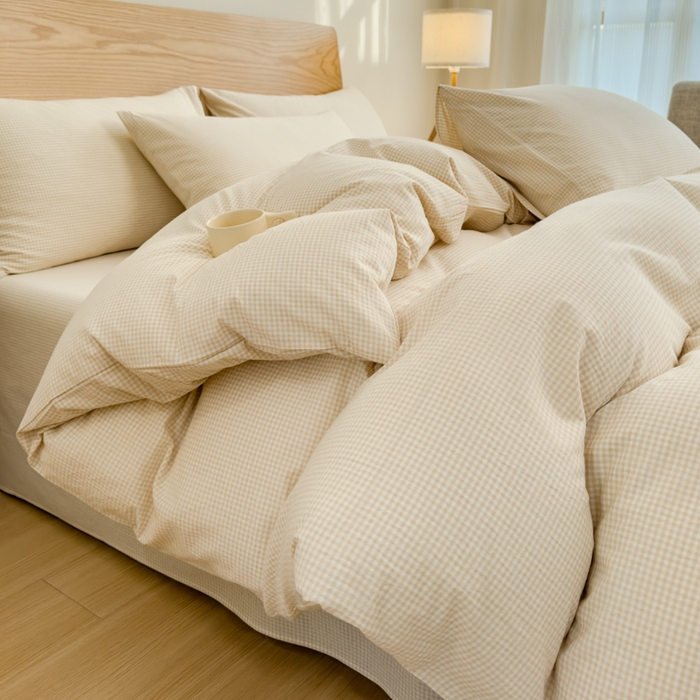 91家纺网 家纺一手货源 找家纺 2025新款简约款色织水洗棉单品被套 糖果卡其