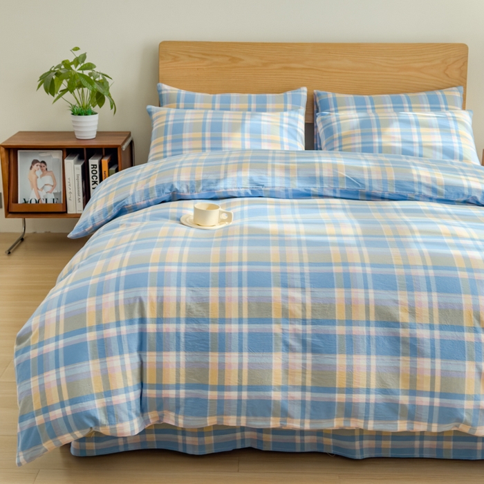 91家纺网 家纺一手货源 找家纺 2025新款简约款色织水洗棉单品被套 昭华蓝