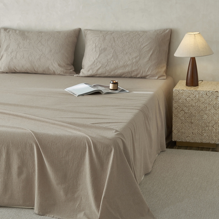 91家纺网 家纺一手货源 找家纺 2025春夏新品色织大提花单品床单 卡其