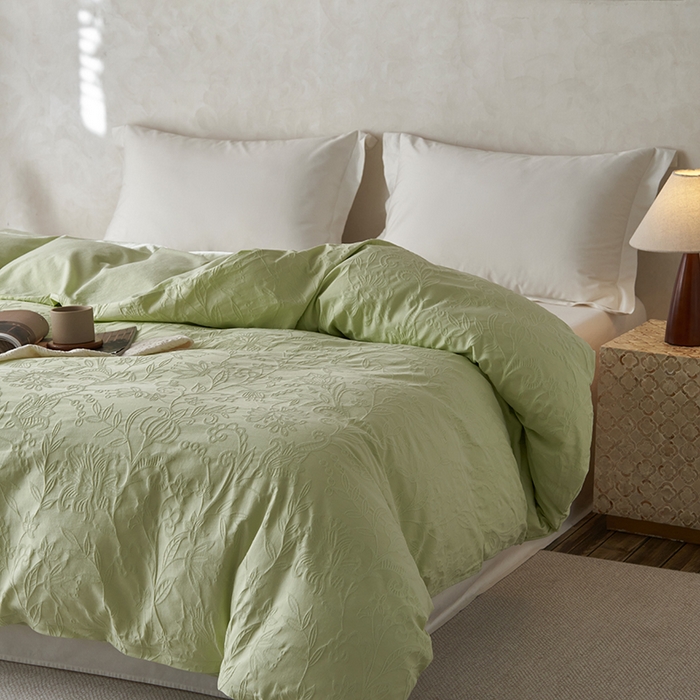 91家纺网 家纺一手货源 找家纺 2025春夏新品染色水洗大提花单品被套 染黛-嫩绿