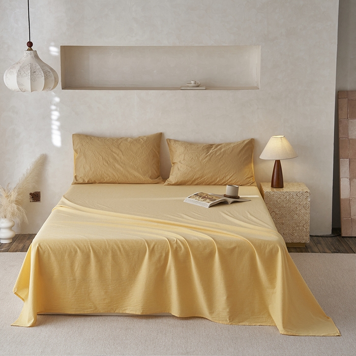 91家纺网 家纺一手货源 找家纺 2025春夏新品色织大提花单品床单 驼黄