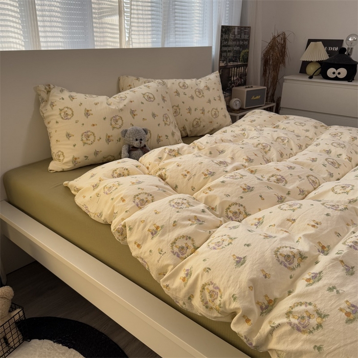 91家纺网 家纺一手货源 找家纺 奈颜 2025新款云感双层纱爆款裸睡四件套-实拍图 提供买家秀 多多兔